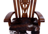 Wooden Rocking Chair Handcarved Back Sunflower Removable Hair-On Cowhide Pillow - Golden Nile