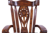 Wooden Rocking Chair Handcarved Back Sunflower Removable Hair-On Cowhide Pillow - Golden Nile