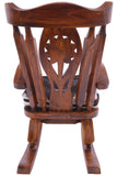 Wooden Rocking Chair Handcarved Back Sunflower Removable Hair-On Cowhide Pillow - Golden Nile
