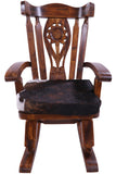 Wooden Rocking Chair Handcarved Back Sunflower Removable Hair-On Cowhide Pillow - Golden Nile