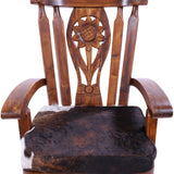 Wooden Rocking Chair Handcarved Back Sunflower Removable Hair-On Cowhide Pillow - Golden Nile