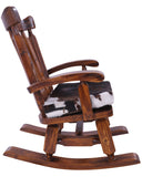 Wooden Rocking Chair Handcarved Back Sunflower Removable Hair-On Cowhide Pillow - Golden Nile