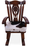 Wooden Rocking Chair Handcarved Back Sunflower Removable Hair-On Cowhide Pillow - Golden Nile