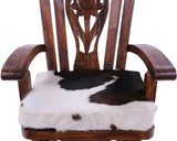 Wooden Rocking Chair Handcarved Back Sunflower Removable Hair-On Cowhide Pillow - Golden Nile