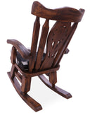Wooden Rocking Chair Handcarved Back Sunflower Removable Hair-On Cowhide Pillow - Golden Nile