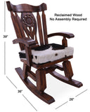 Wooden Rocking Chair Handcarved Back Sunflower Removable Hair-On Cowhide Pillow - Golden Nile