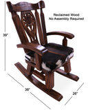 Wooden Rocking Chair Handcarved Back Sunflower Removable Hair-On Cowhide Pillow - Golden Nile