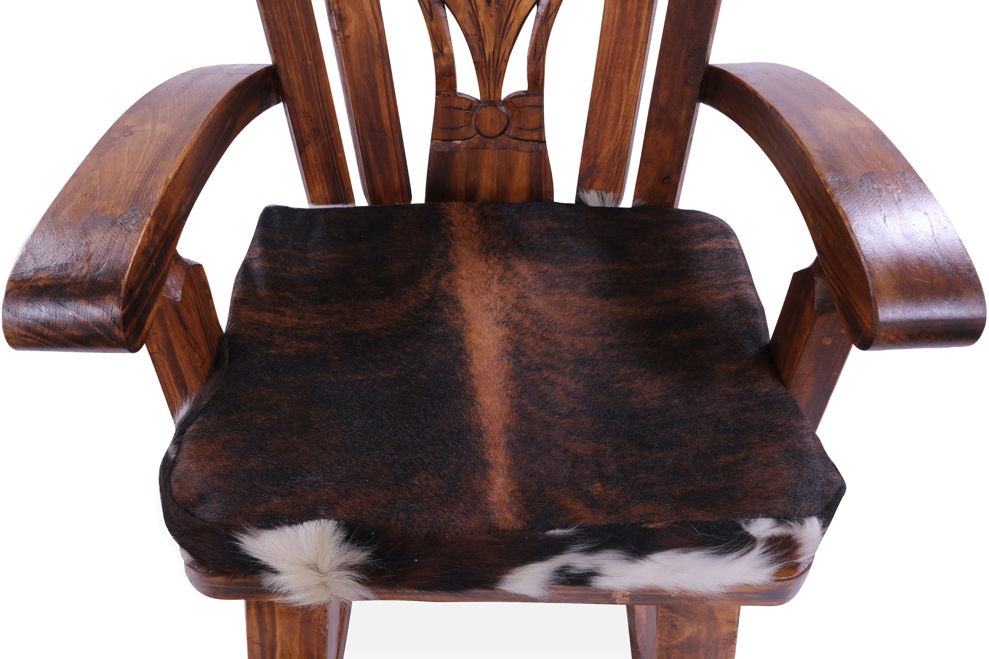 Wooden Rocking Chair Handcarved Back Sunflower Removable Hair-On Cowhide Pillow - Golden Nile