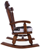 Wooden Rocking Chair Handcarved Back Sunflower Removable Hair-On Cowhide Pillow - Golden Nile