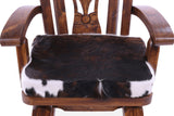 Wooden Rocking Chair Handcarved Back Sunflower Removable Hair-On Cowhide Pillow - Golden Nile