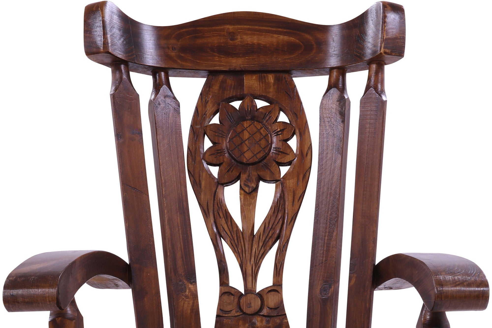 Wooden Rocking Chair Handcarved Back Sunflower Removable Hair-On Cowhide Pillow - Golden Nile