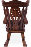 Wooden Rocking Chair Handcarved Back Sunflower Removable Hair-On Cowhide Pillow - Golden Nile
