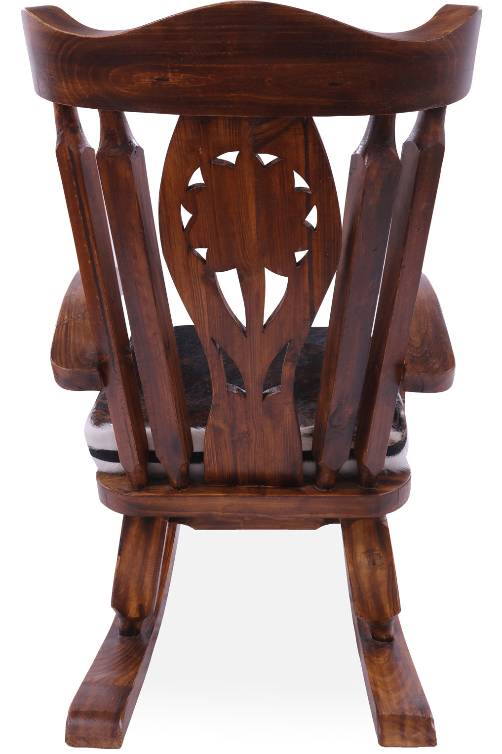 Wooden Rocking Chair Handcarved Back Sunflower Removable Hair-On Cowhide Pillow - Golden Nile