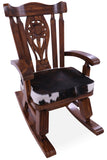 Wooden Rocking Chair Handcarved Back Sunflower Removable Hair-On Cowhide Pillow - Golden Nile