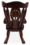 Wooden Rocking Chair Handcarved Back Sunflower Removable Hair-On Cowhide Pillow - Golden Nile