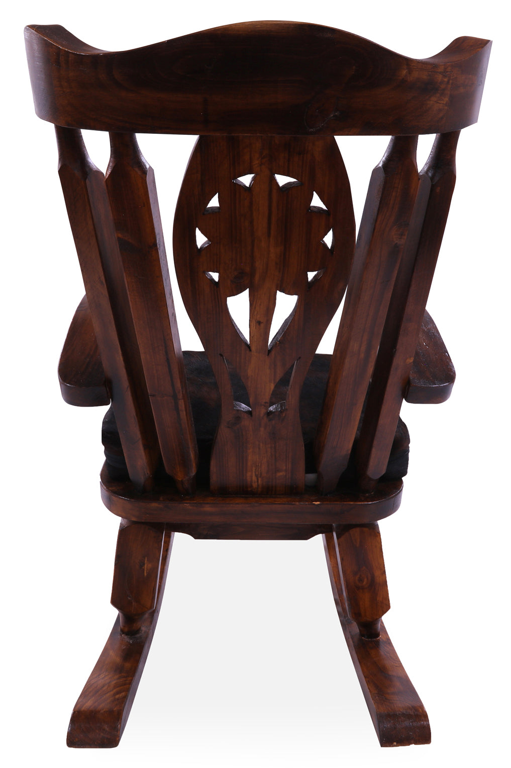 Wooden Rocking Chair Handcarved Back Sunflower Removable Hair-On Cowhide Pillow - Golden Nile