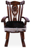 Wooden Rocking Chair Handcarved Back Sunflower Removable Hair-On Cowhide Pillow - Golden Nile