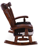 Wooden Rocking Chair Handcarved Back Sunflower Removable Hair-On Cowhide Pillow - Golden Nile