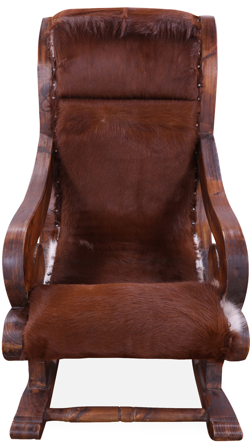 Hair-On Cowhide Wooden Handcrafted Rocking Chair - Golden Nile
