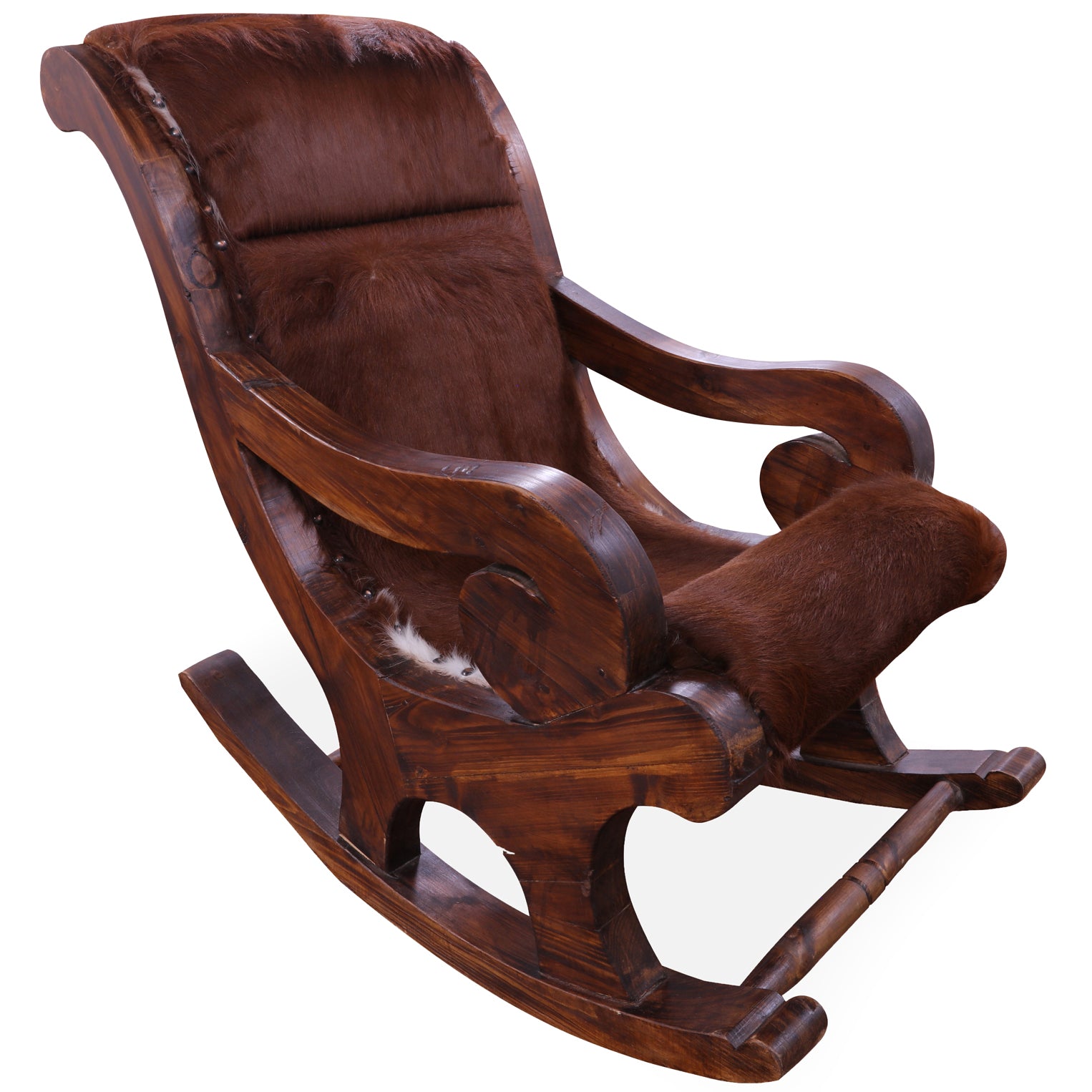 Hair-On Cowhide Wooden Handcrafted Rocking Chair - Golden Nile