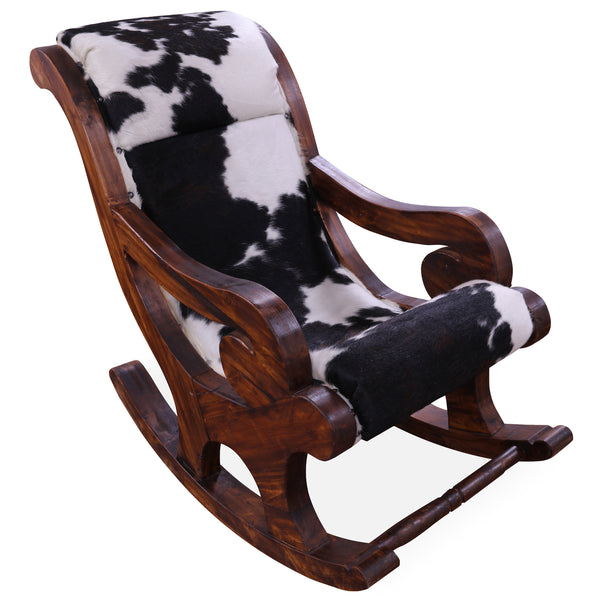Hair-On Cowhide Wooden Handcrafted Rocking Chair - Golden Nile