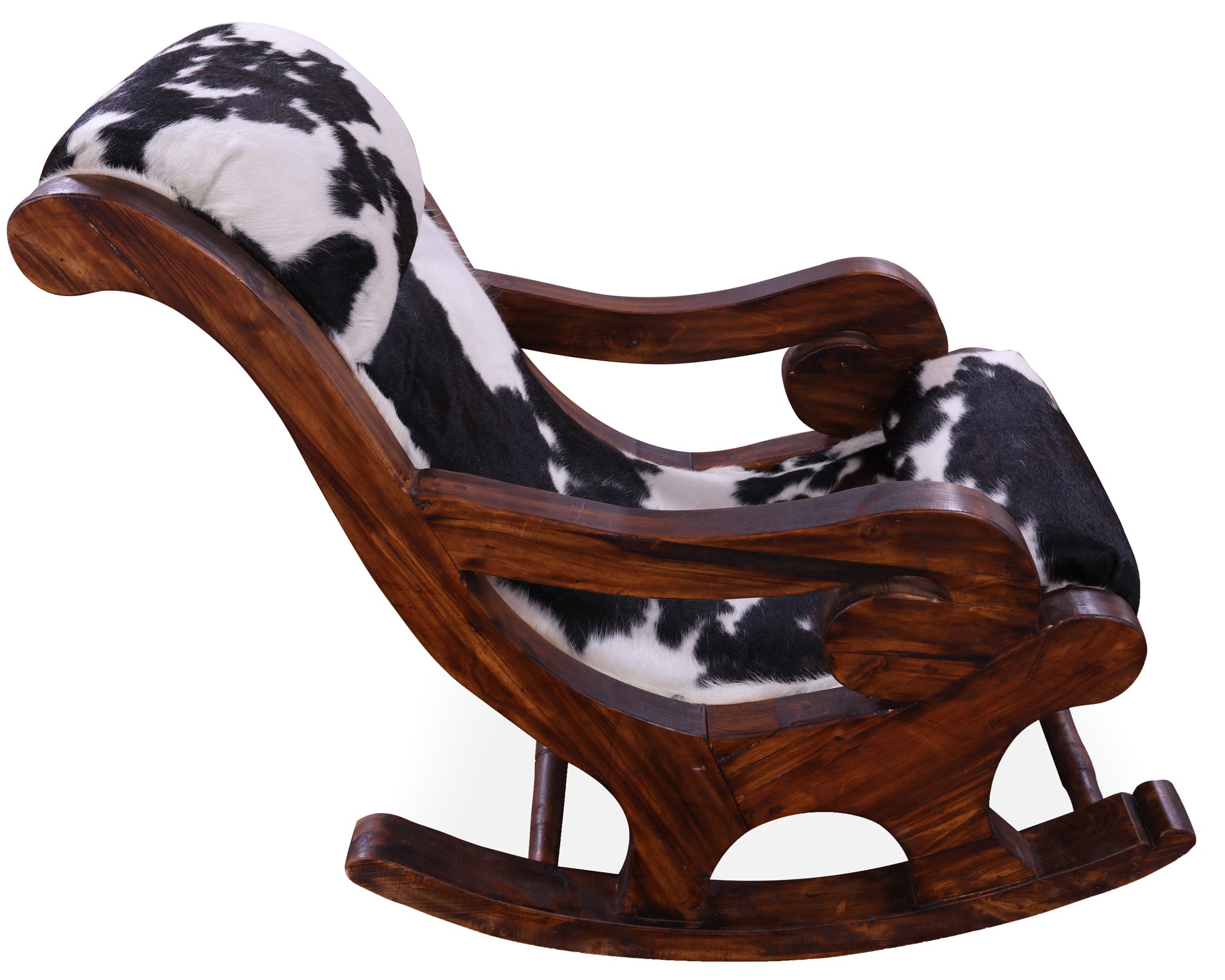 Hair-On Cowhide Wooden Handcrafted Rocking Chair - Golden Nile
