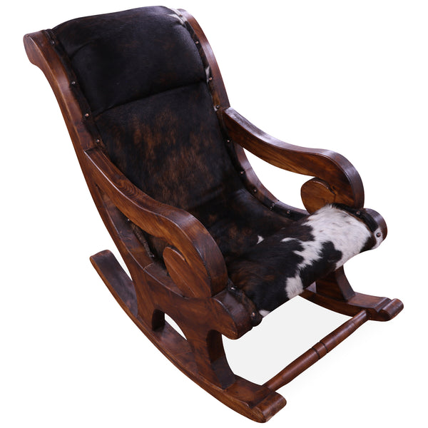 Hair-On Cowhide Wooden Handcrafted Rocking Chair - Golden Nile