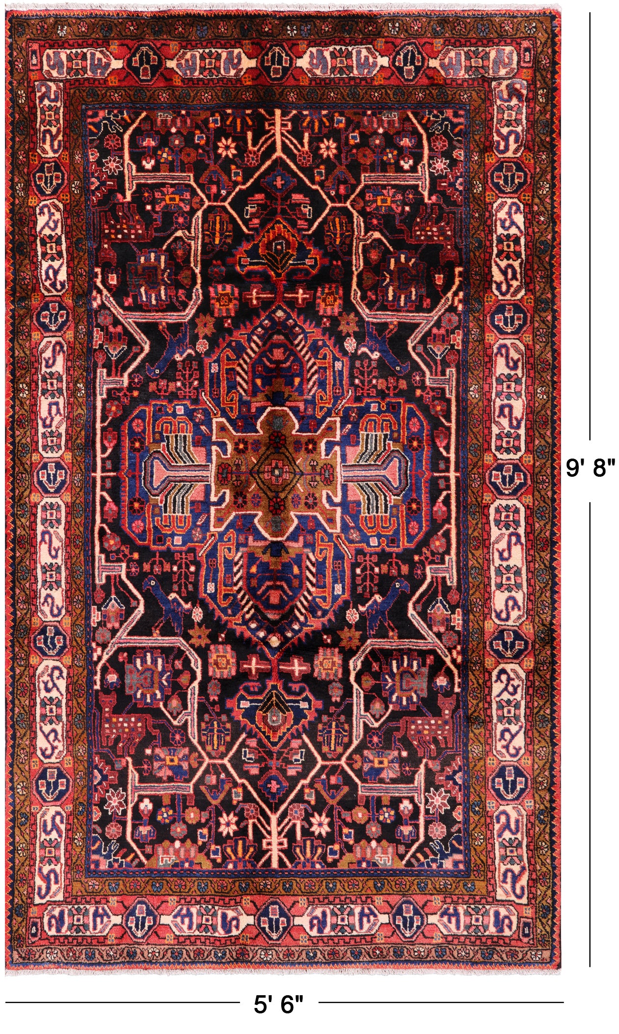 Black New Persian Nahavand Hand Knotted Area Rug - 5' 6" X 9' 8" - Golden Nile