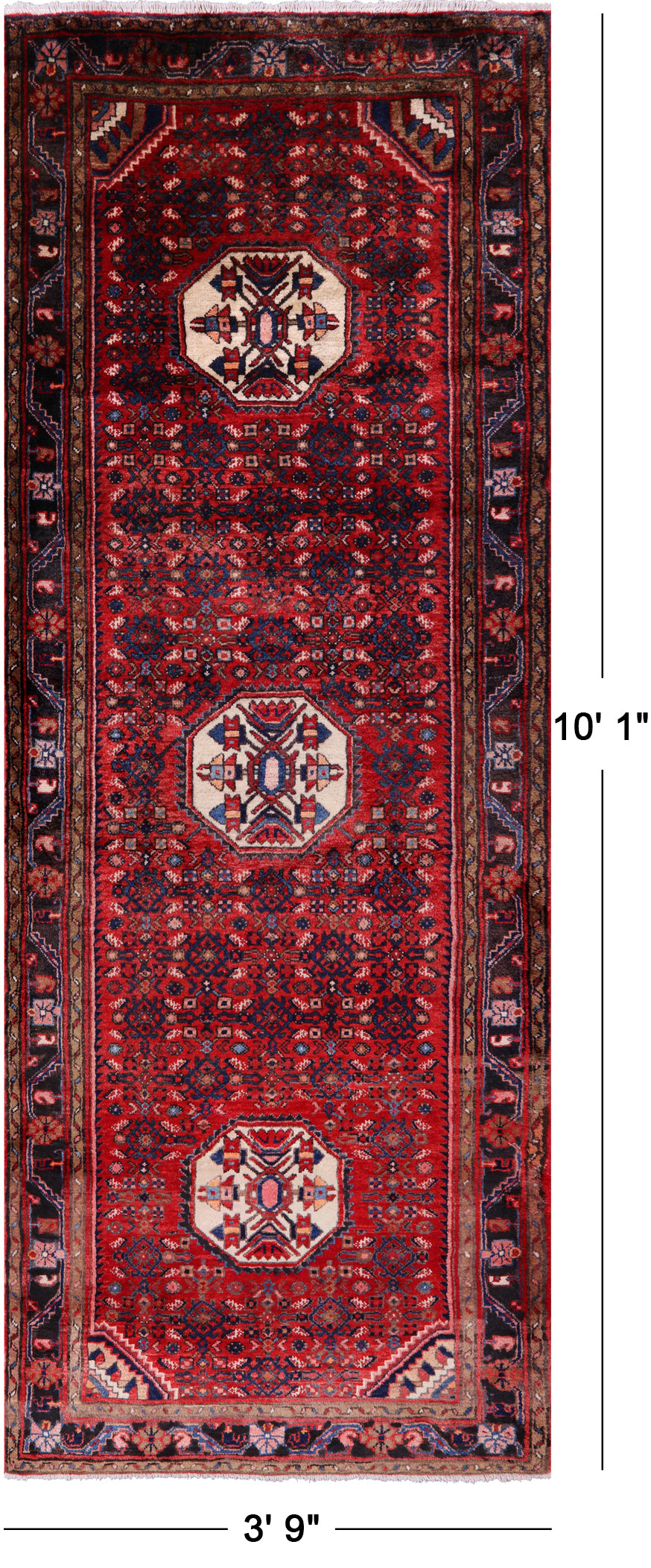 Red New Persian Hamadan Runner Rug - 3' 9" X 10' 1" - Golden Nile