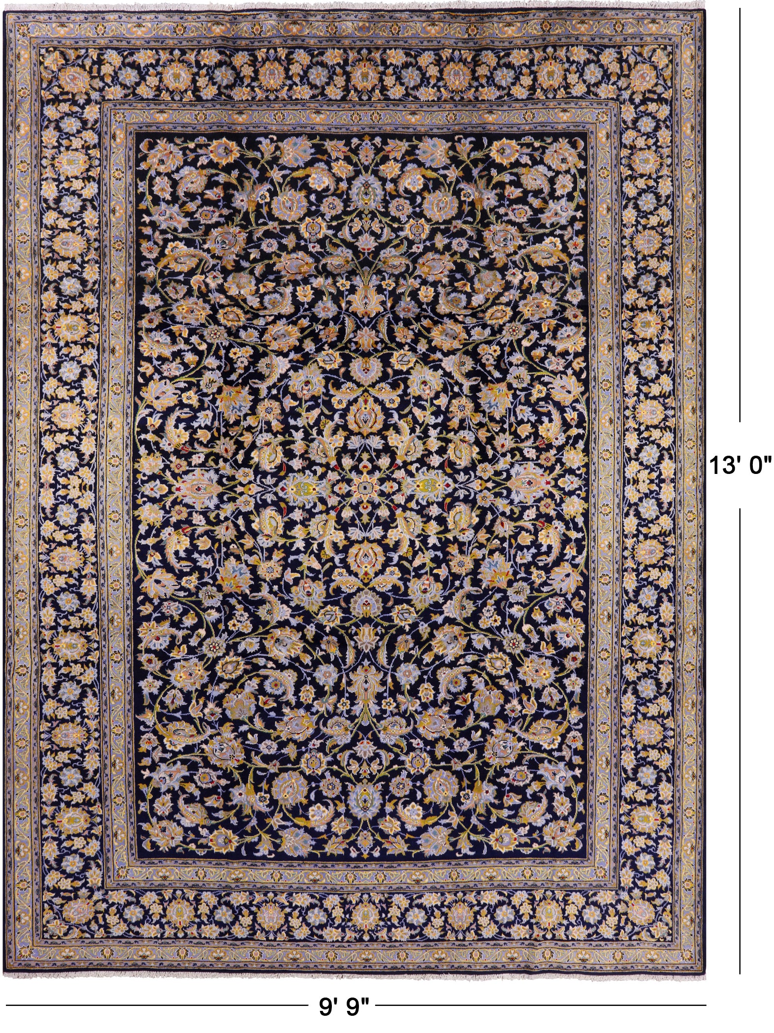 Blue New Persian Kashan Handmade Wool Rug - 9' 9" X 13' 0" - Golden Nile