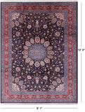 Blue New Authentic Persian Sarouk Hand Knotted Wool Rug - 9' 1" X 12' 0" - Golden Nile