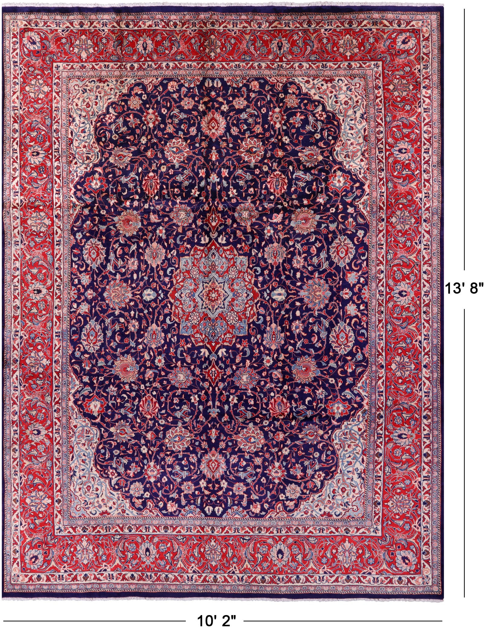 Blue Persian Mahal Hand Knotted Area Rug - 10' 2" X 13' 8" - Golden Nile