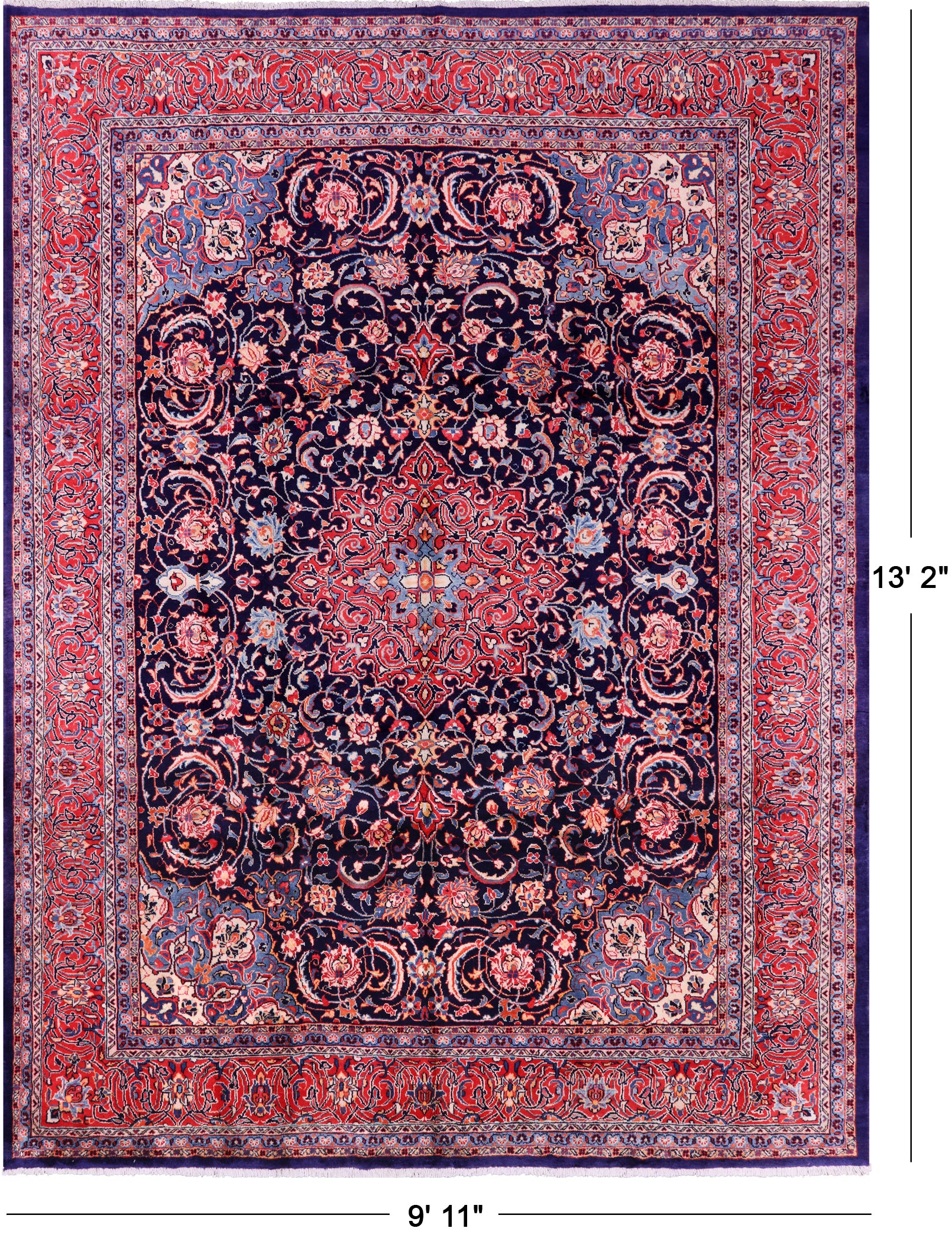 Blue New Persian Sarouk Area Rug - 9' 11" X 13' 2" - Golden Nile