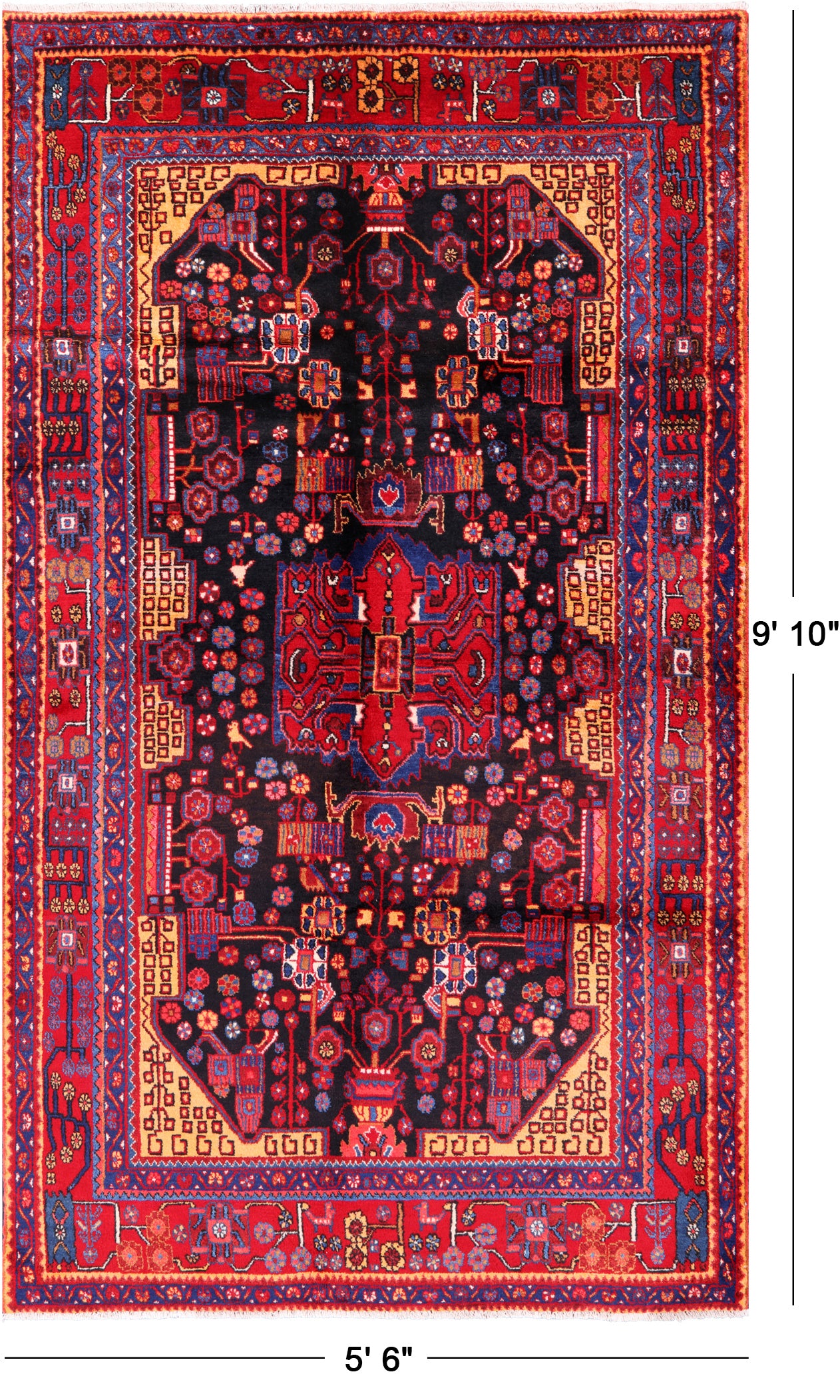 Black New Persian Nahavand Hand Knotted Area Rug - 5' 6" X 9' 10" - Golden Nile