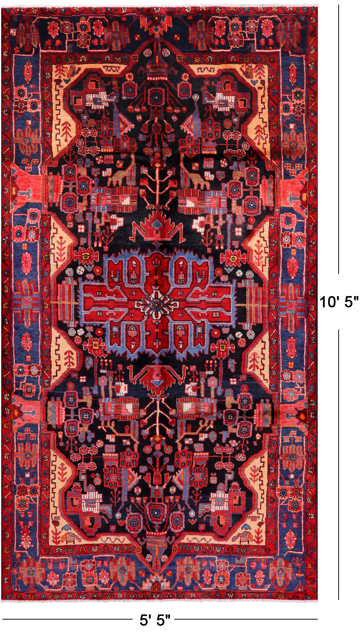 Black New Handmade Persian Nahavand Wool Rug - 5' 5" X 10' 5" - Golden Nile