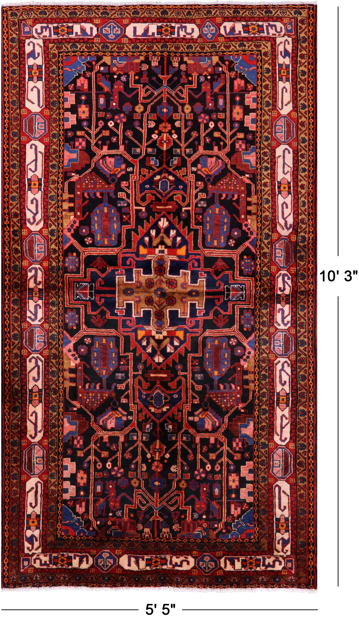 Black New Authentic Persian Nahavand Area Rug - 5' 5" X 10' 3" - Golden Nile