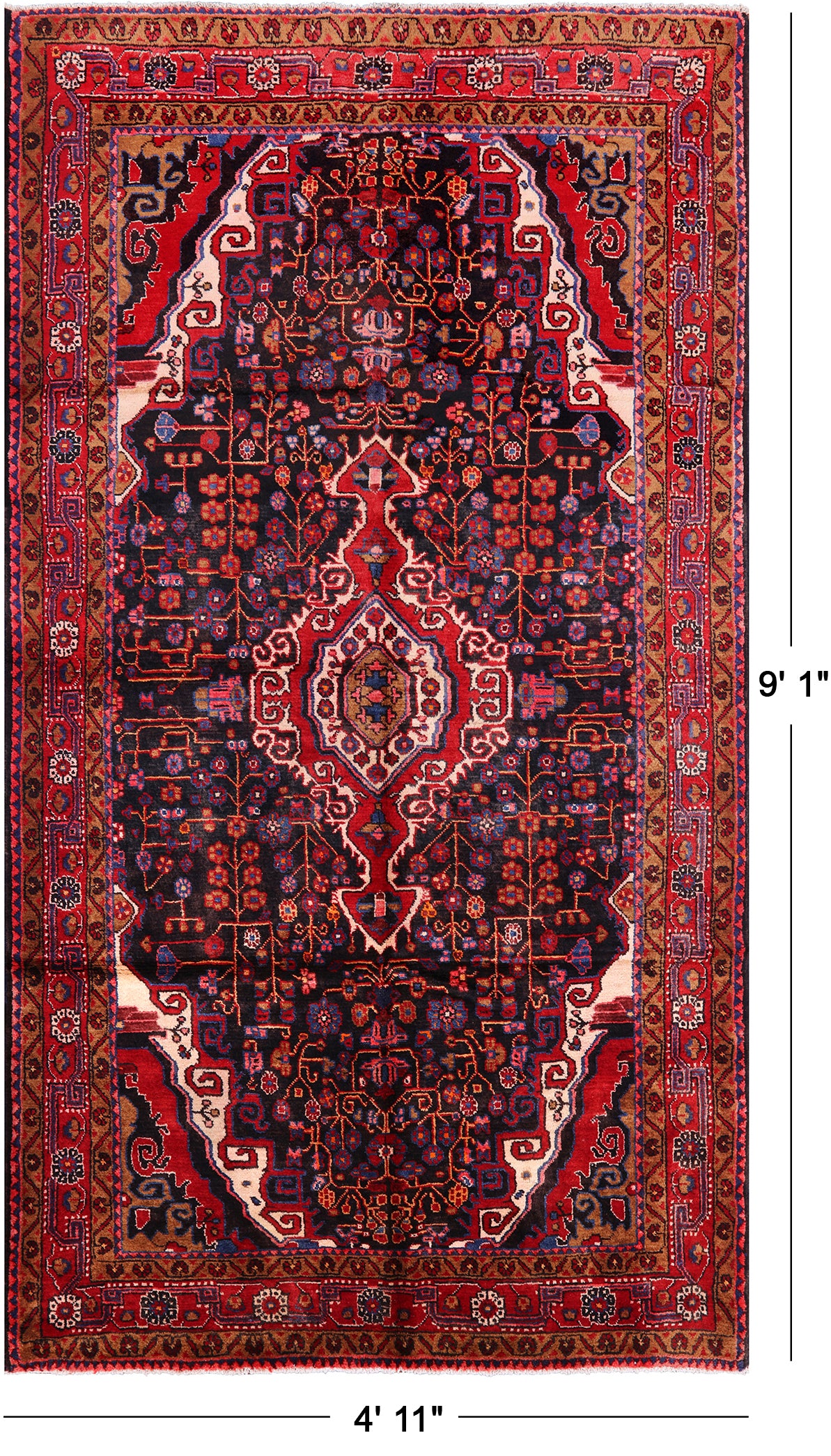 New Authentic Persian Nahavand Hand Knotted Area Rug - 4' 11" X 9' 1" - Golden Nile