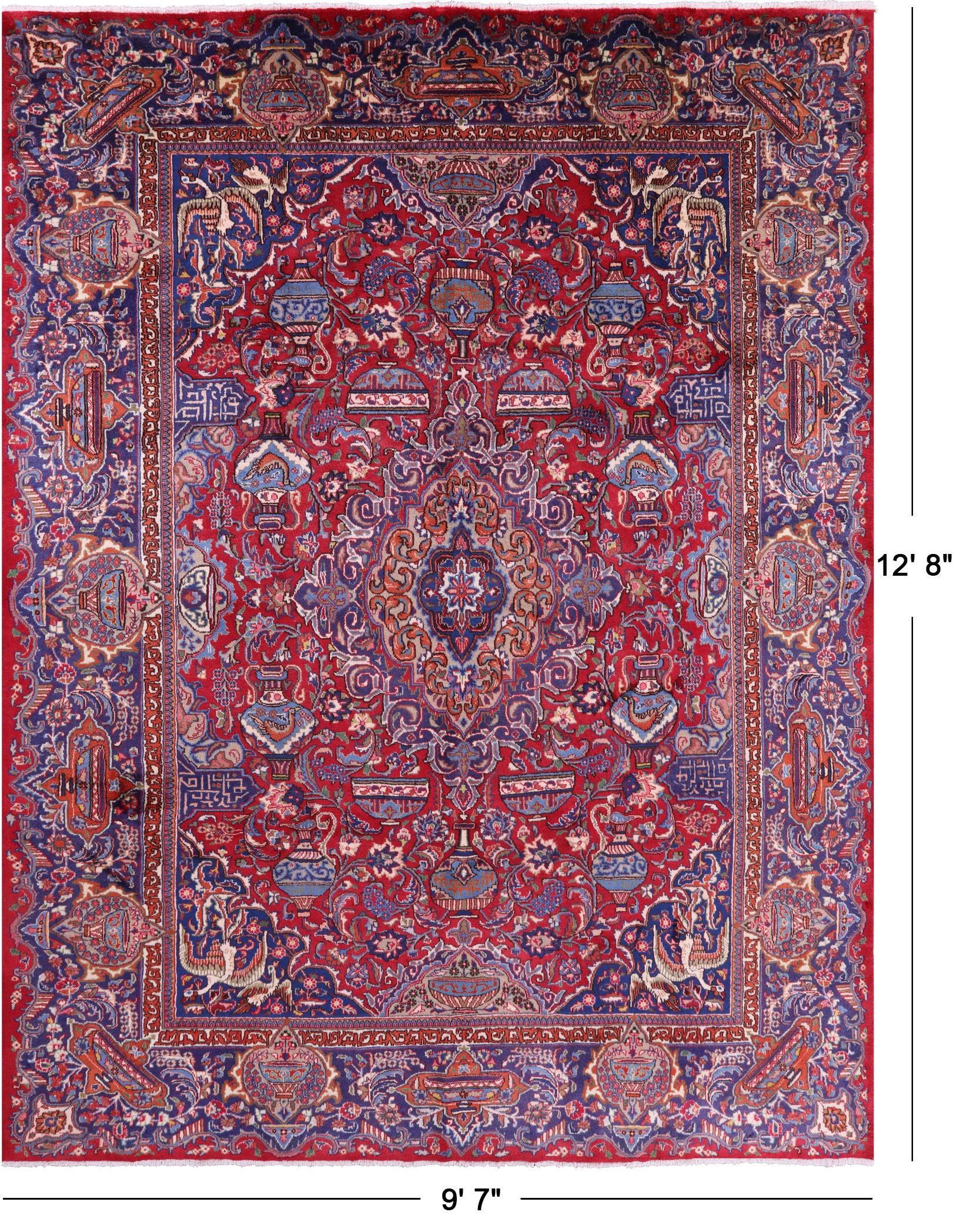 Red New Authentic Persian Kashmar Hand Knotted Wool Rug - 9' 7" X 12' 8" - Golden Nile