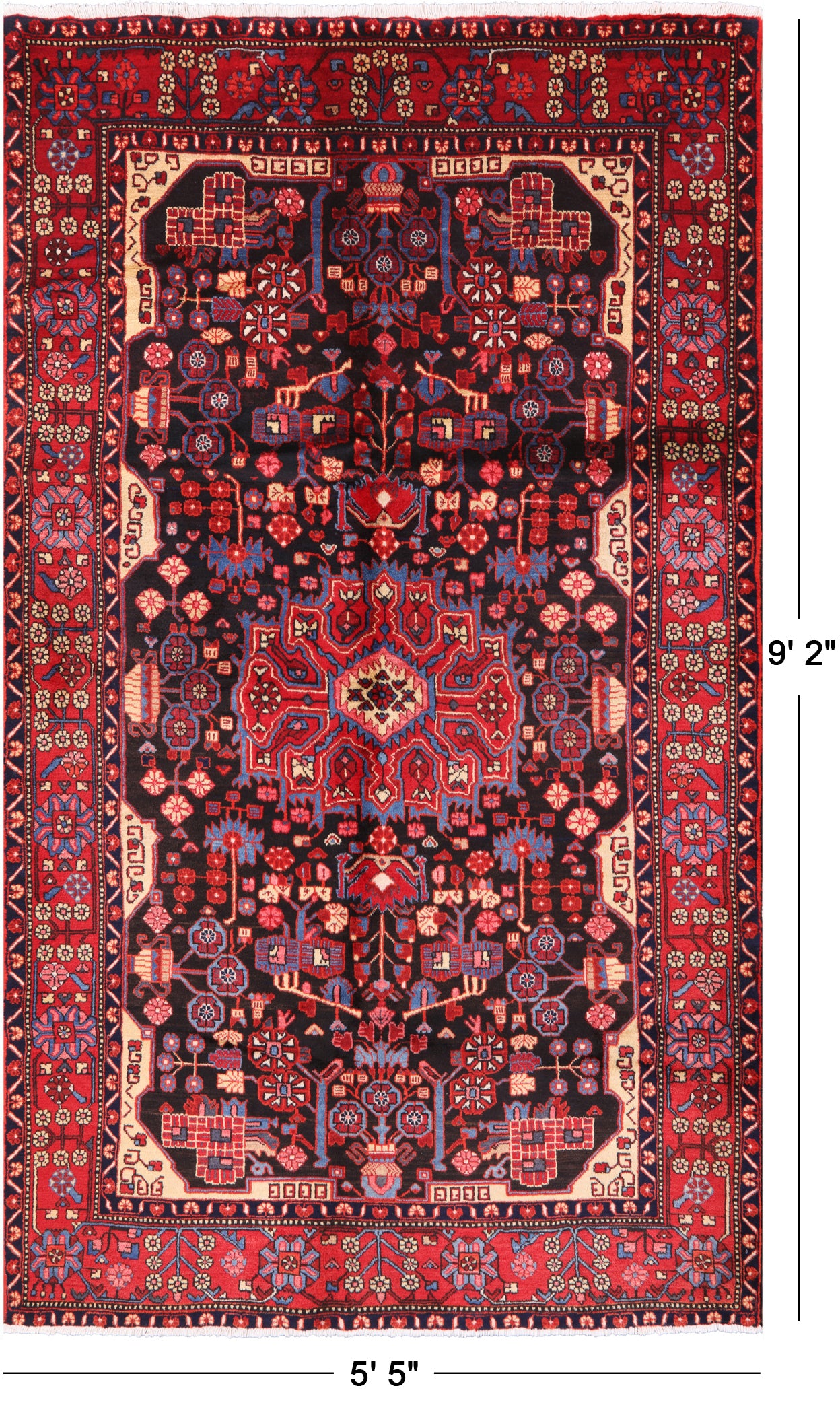 Black Authentic Persian Nahavand Area Rug - 5' 5" X 9' 2" - Golden Nile