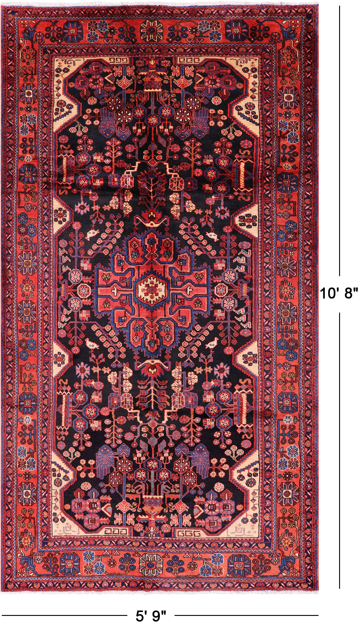 Black New Persian Nahavand Area Rug - 5' 9" X 10' 8" - Golden Nile
