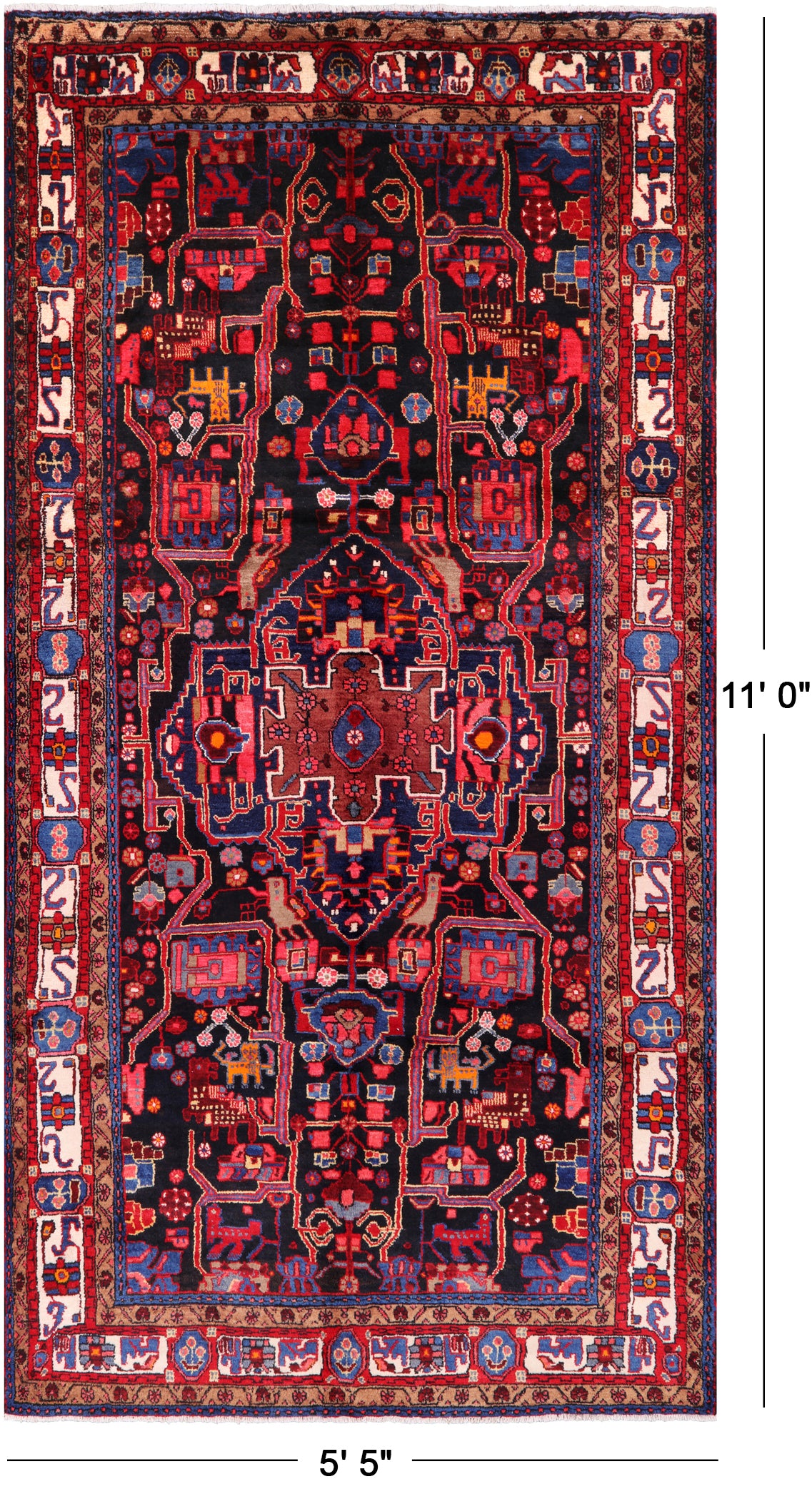 Black New Authentic Persian Handmade Area Rug - 5' 5" X 11' 0" - Golden Nile