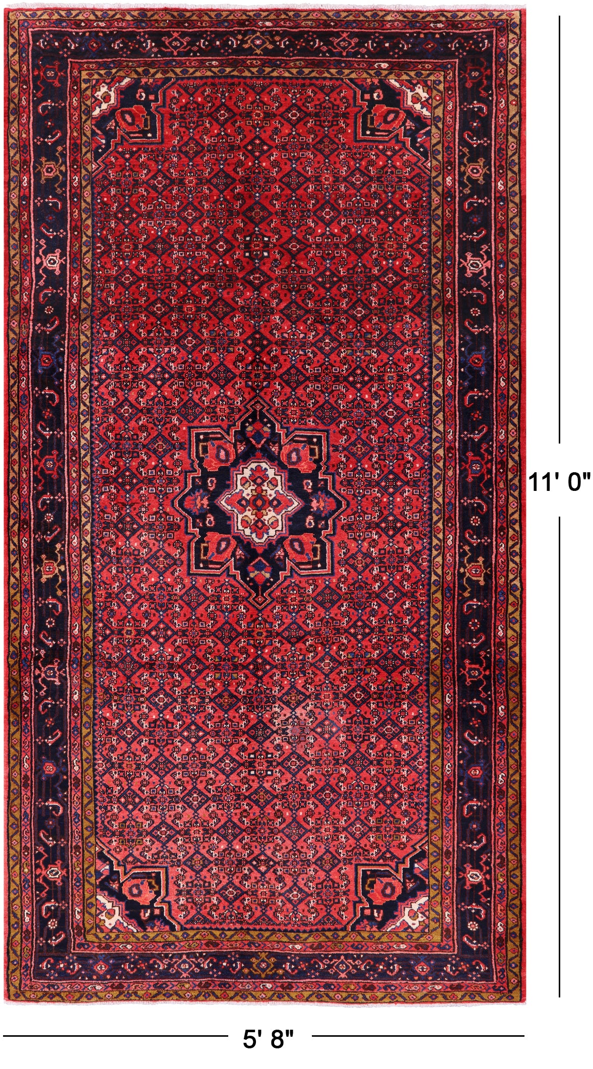 Red New Persian Hamadan Area Rug - 5' 8" X 11' 0" - Golden Nile