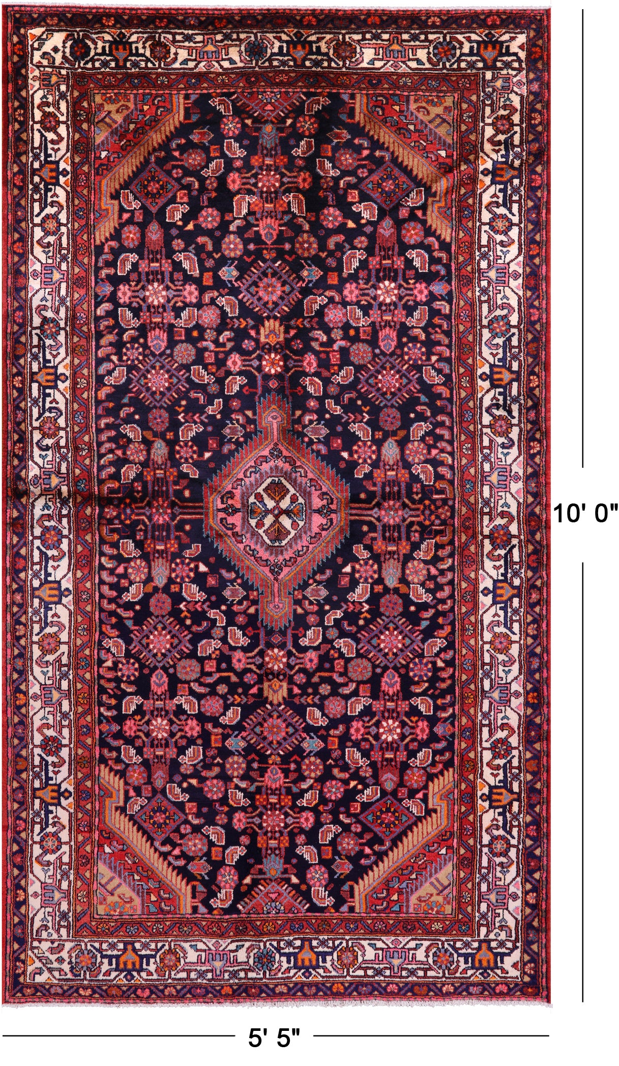 Black Hand Knotted New Authentic Persian Hamadan Wool Rug - 5' 5" X 10' 0" - Golden Nile