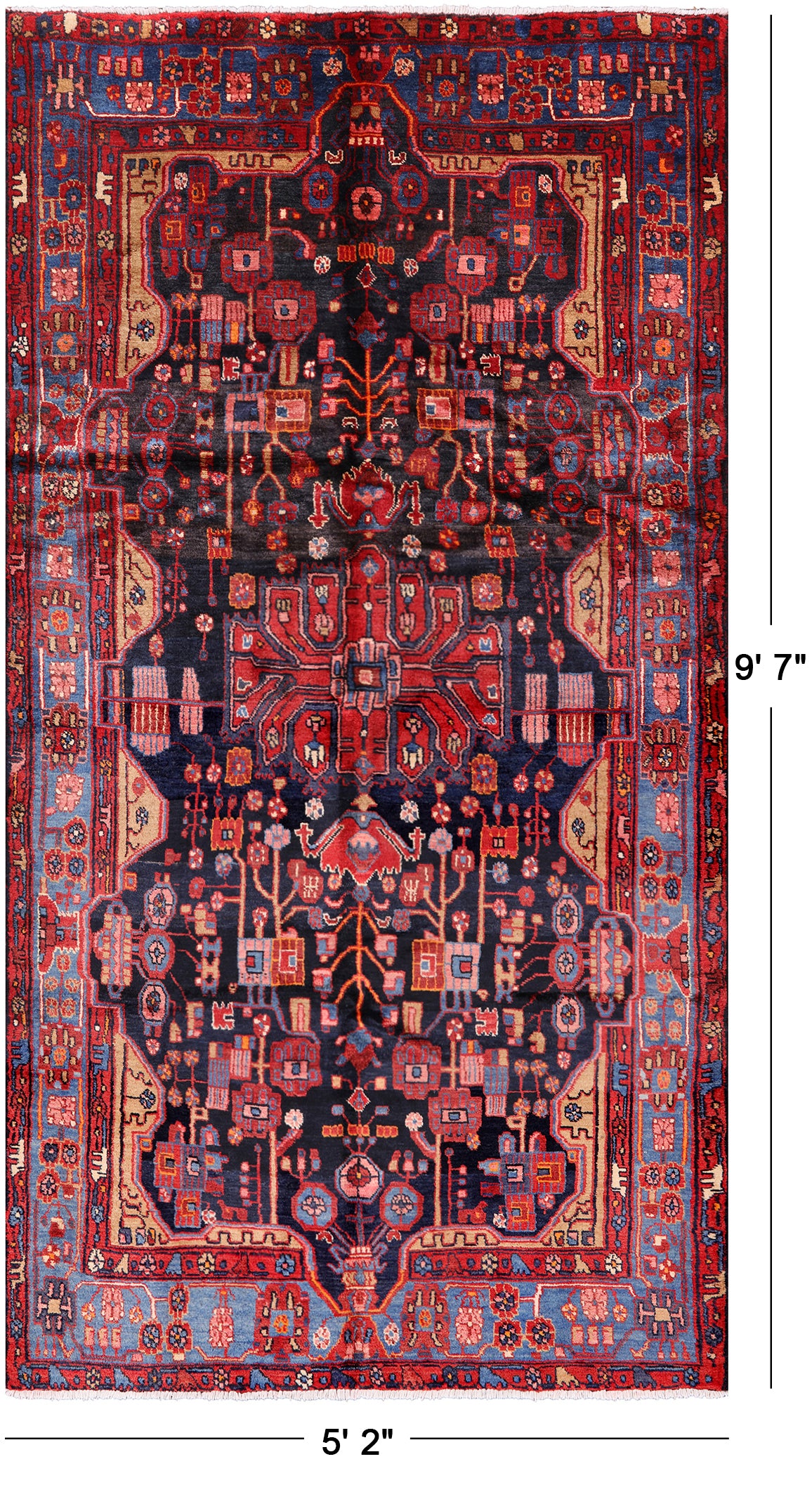 New Handmade Persian Nahavand Area Rug - 5' 2" X 9' 7" - Golden Nile