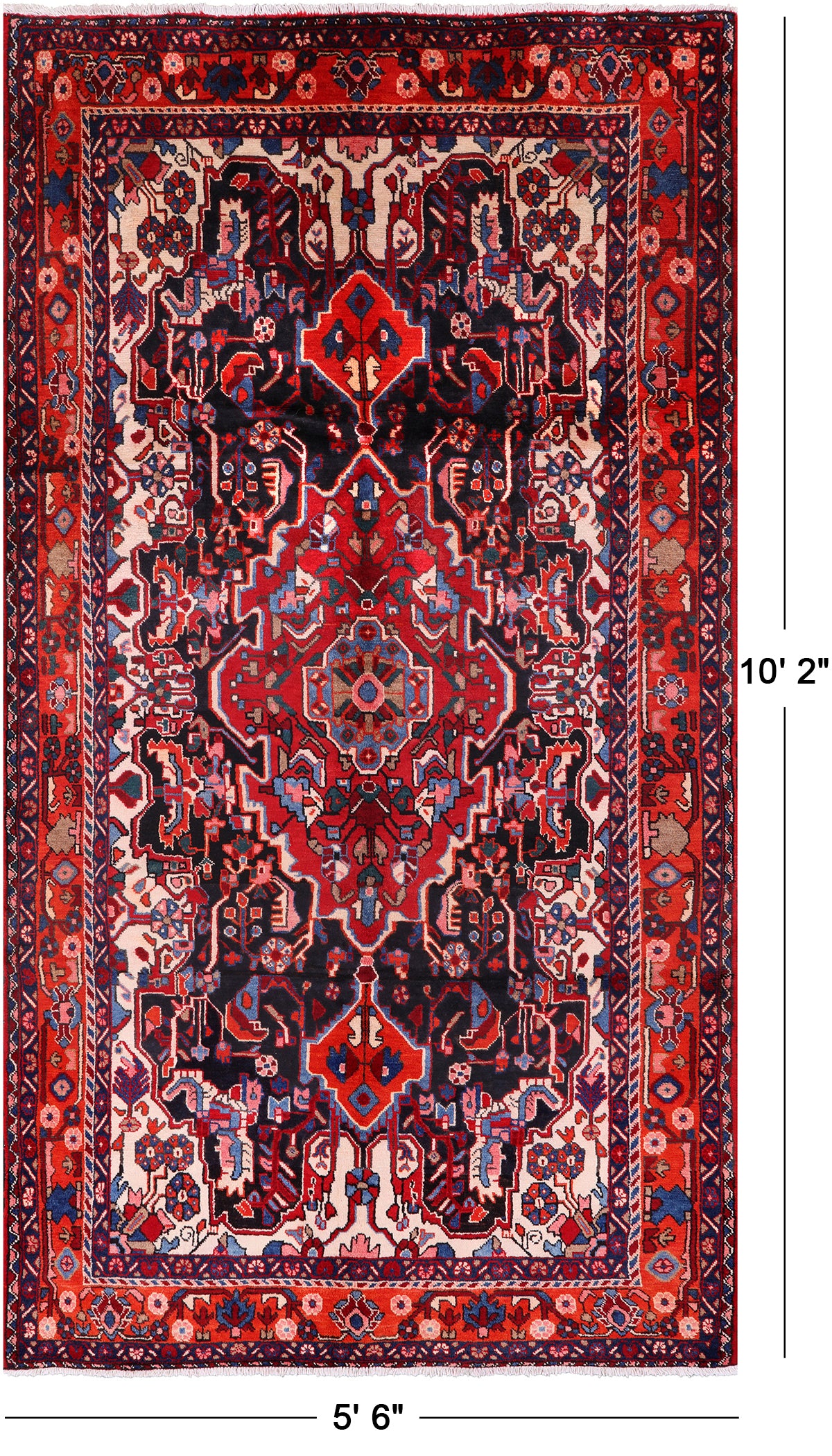 Black New Authentic Persian Nahavand Area Rug - 5' 6" X 10' 2" - Golden Nile