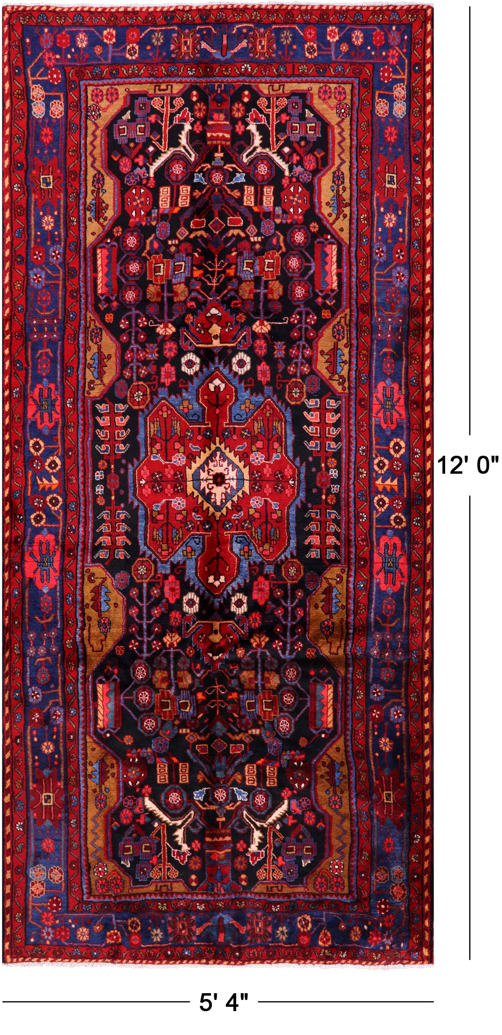Black New Persian Nahavand Handmade Area Rug - 5' 4" X 12' 0" - Golden Nile