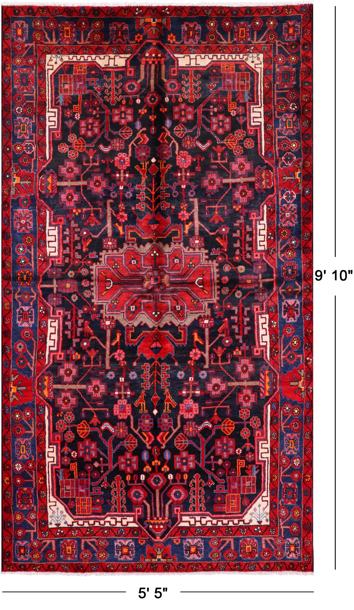 Black New Authentic Persian Nahavand Hand Knotted Rug - 5' 5" X 9' 10" - Golden Nile