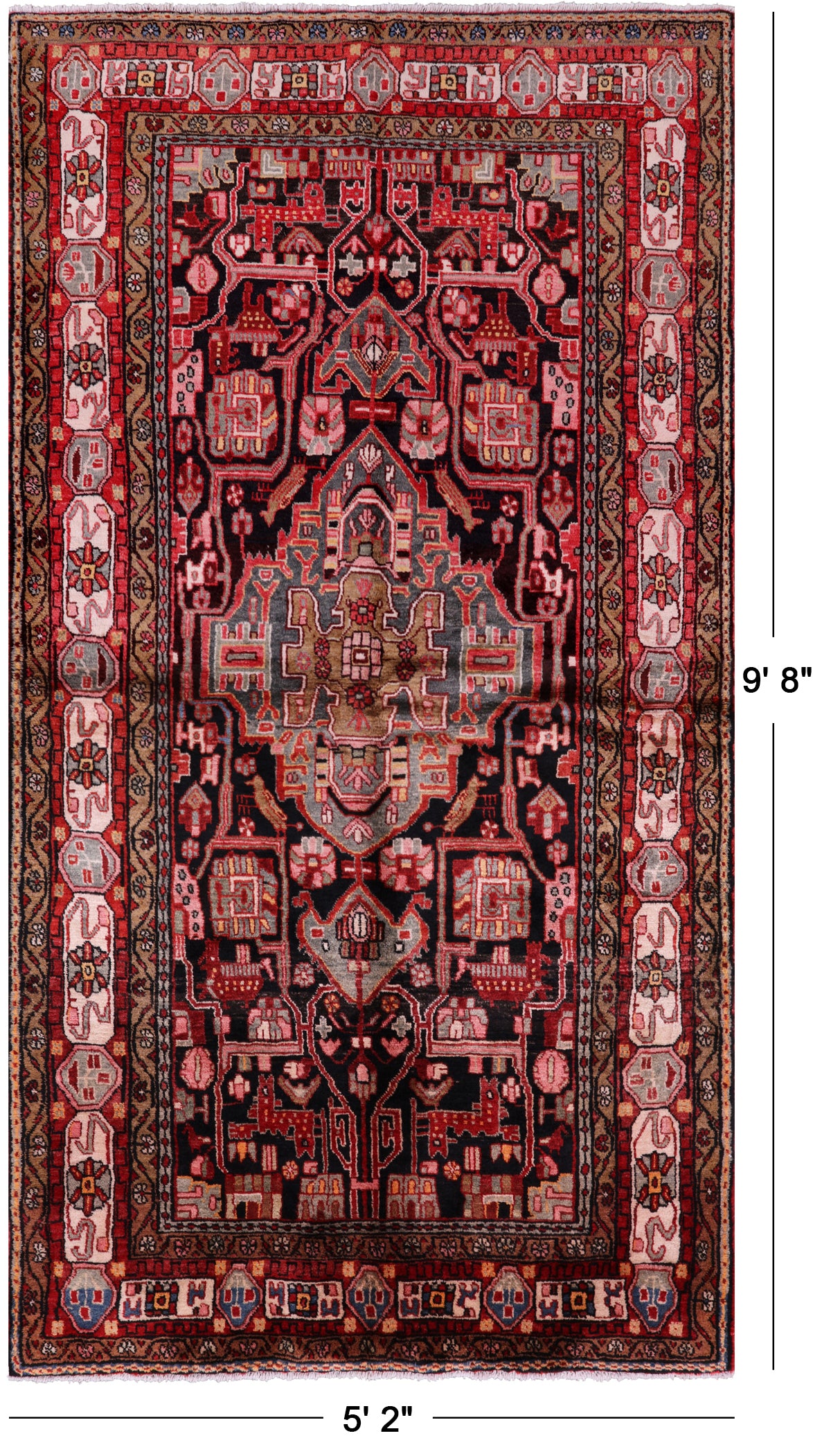 Black New Persian Nahavand Hand Knotted Area Rug - 5' 2" X 9' 8" - Golden Nile