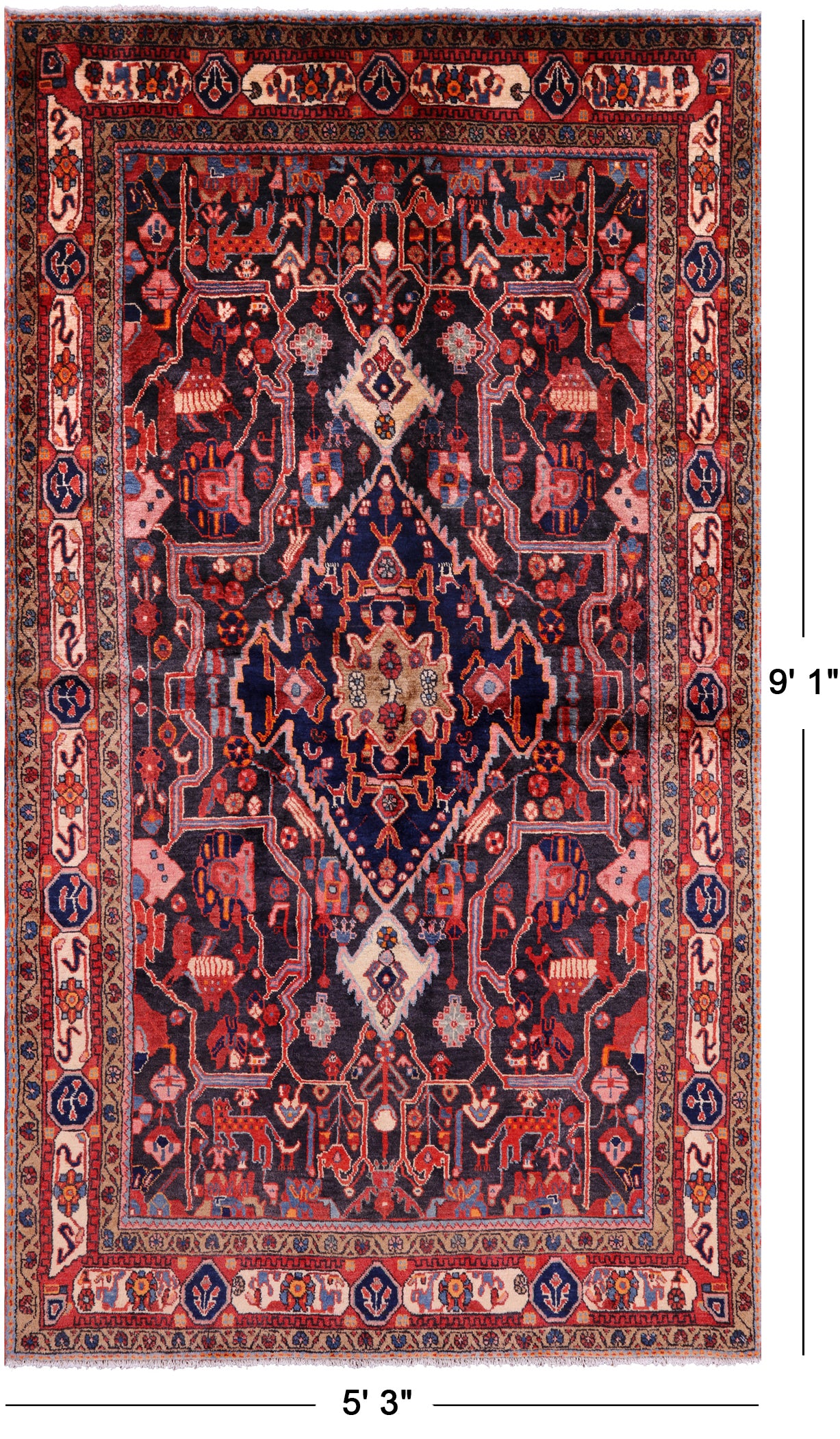 Black New Authentic Persian Nahavand Area Rug - 5' 3" X 9' 1" - Golden Nile