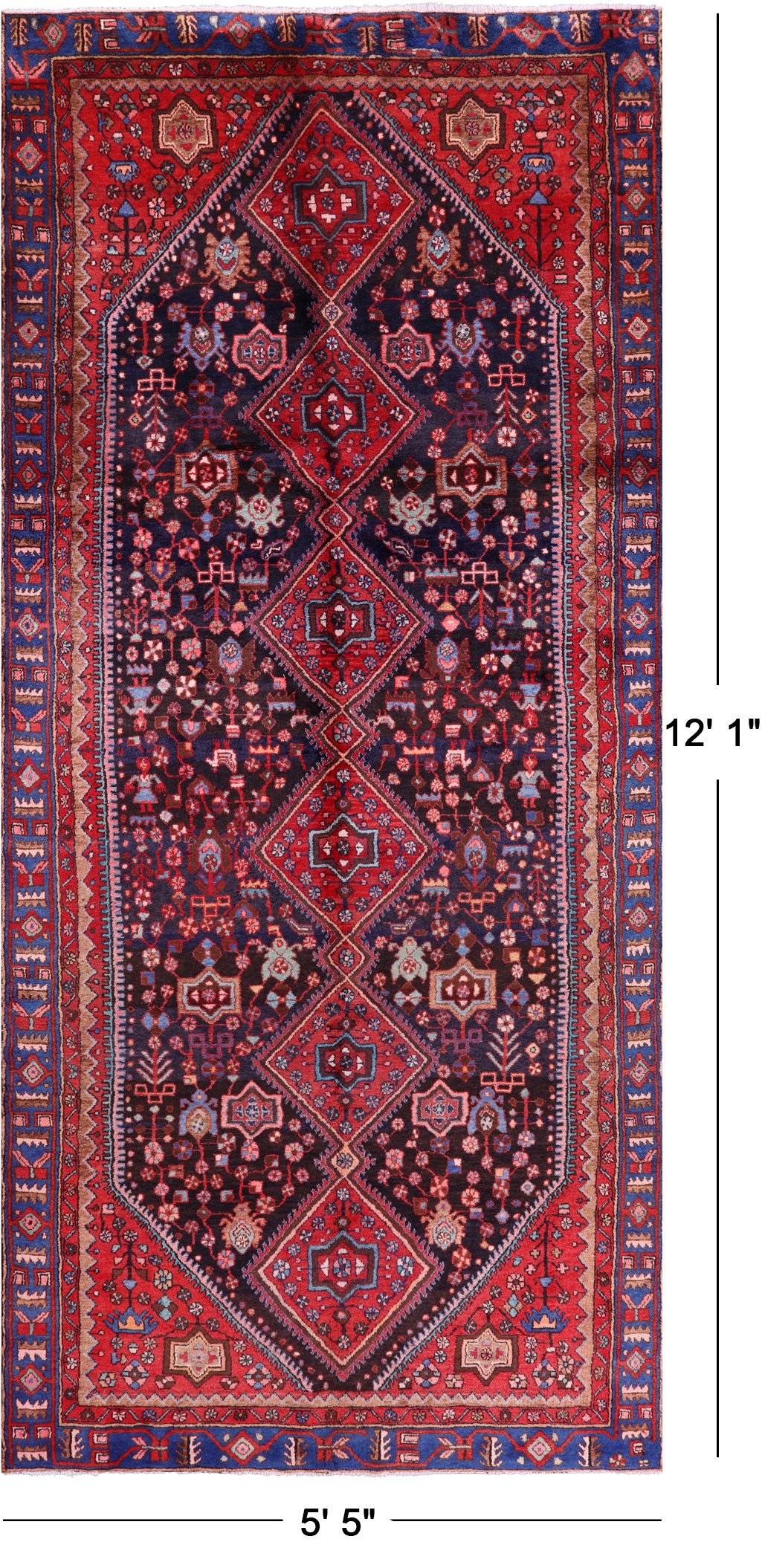 Black New Hand Knotted Persian Nahavand Wool Rug - 5' 5" X 12' 1" - Golden Nile